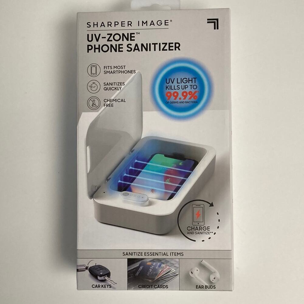 Sharper Image UV-Zone Sanitizer Phone Keys Credit Cards Ear Buds UV Light